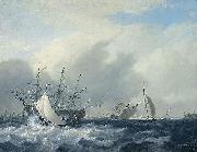 Nicolaas Baur Warship 'Amsterdam' on the IJ before Amsterdam oil on canvas